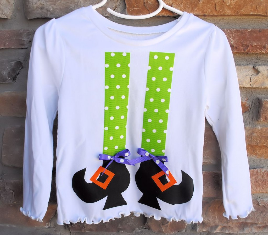 Crazy Little Projects: Cute Witch Legs Shirt Girl's Witch Legs Shirt Tutorial and Pattern
