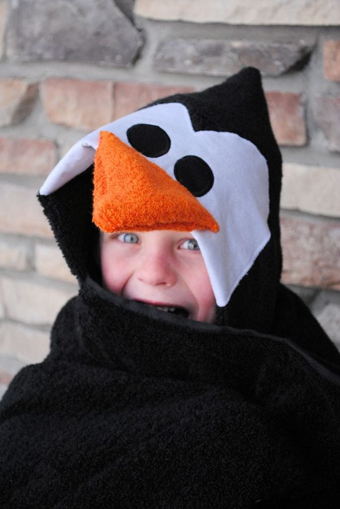 a penguin hooded towel tutorial for baby or toddlers
