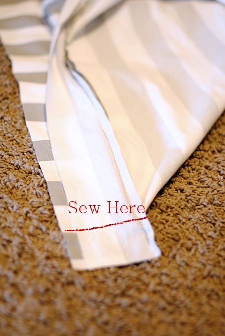 Then sew your seam right at that corner where I marked it. Be careful