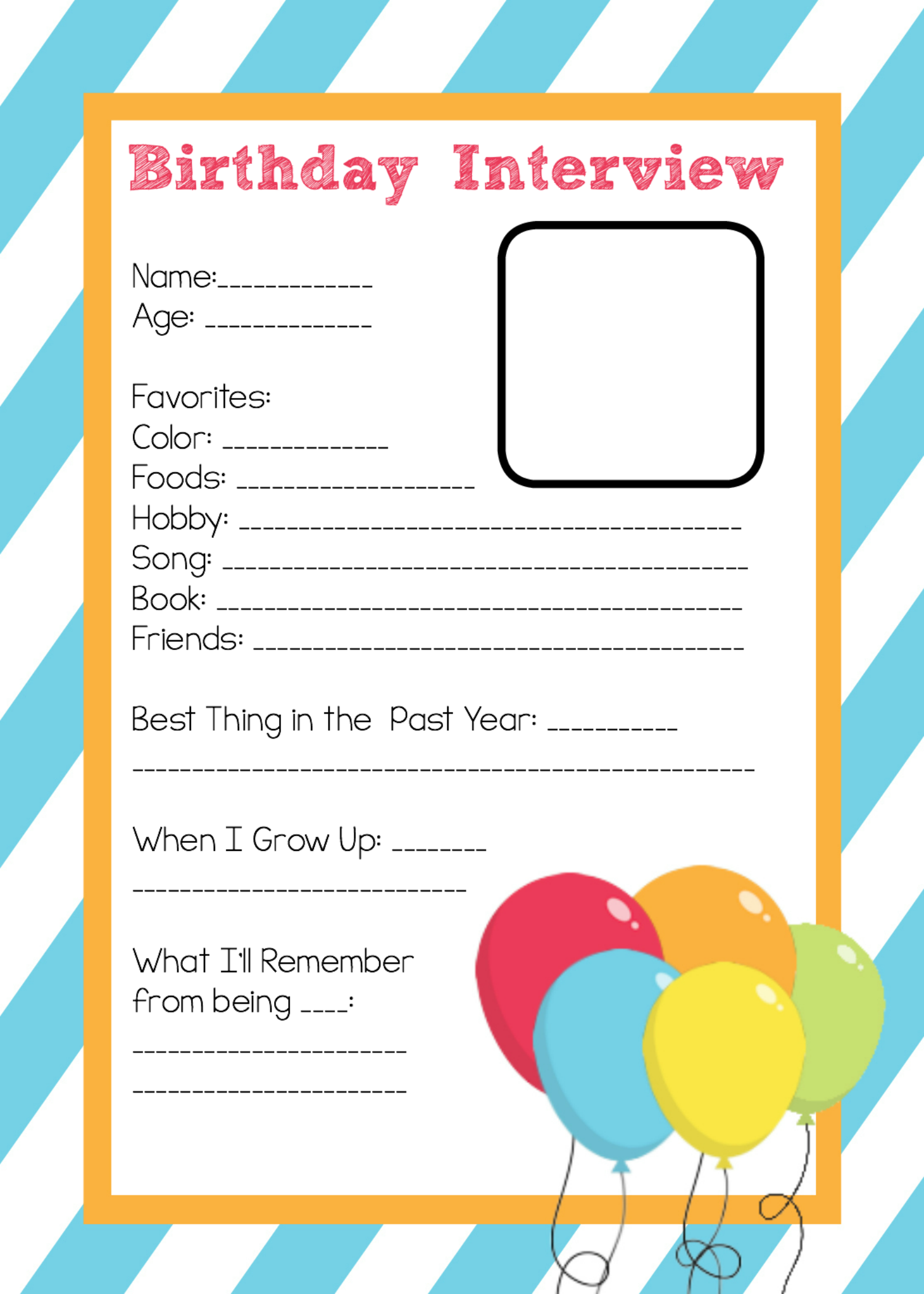 Free Printable Birthday Interview Template