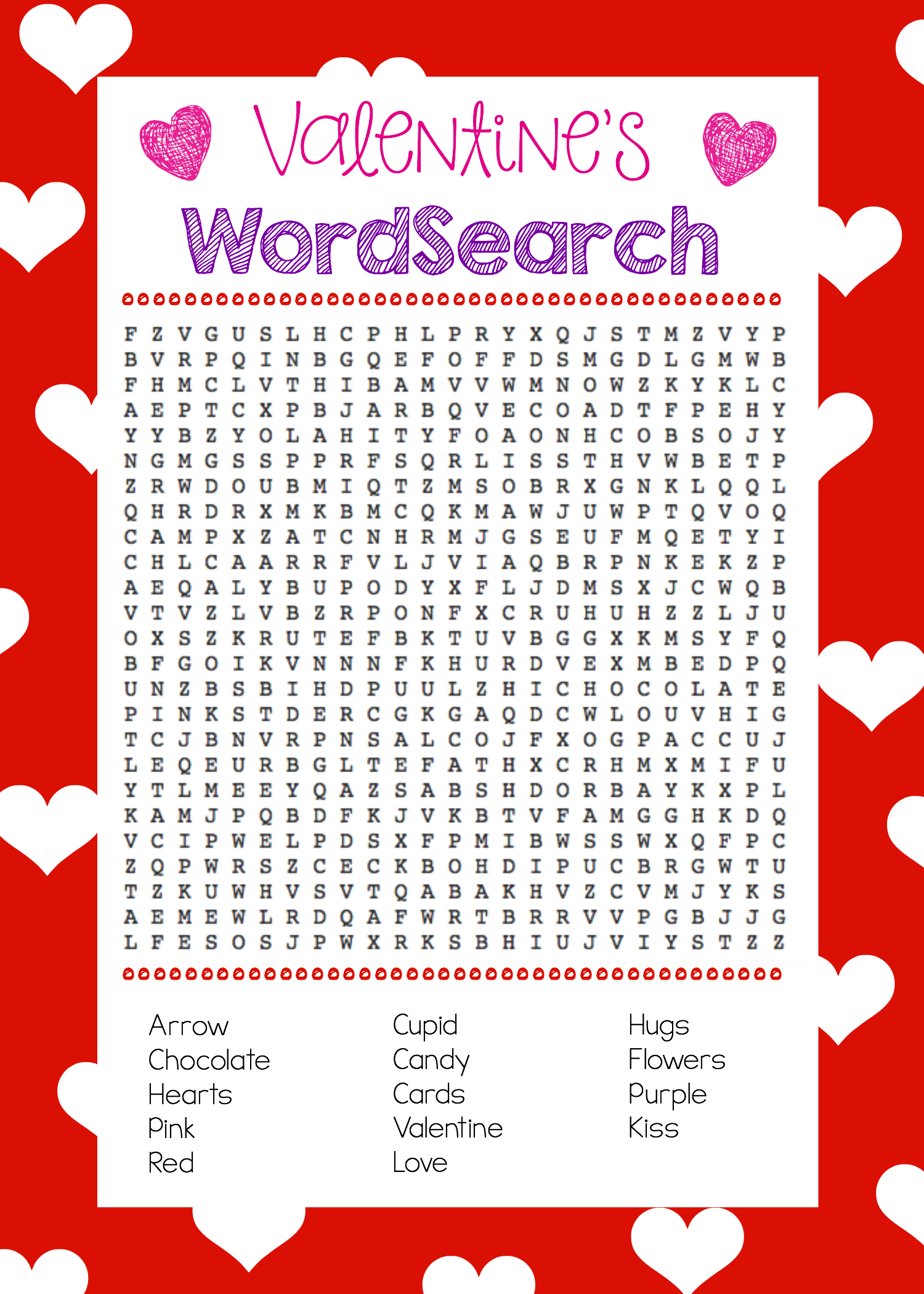 Free Printable Valentine s Day Word Search