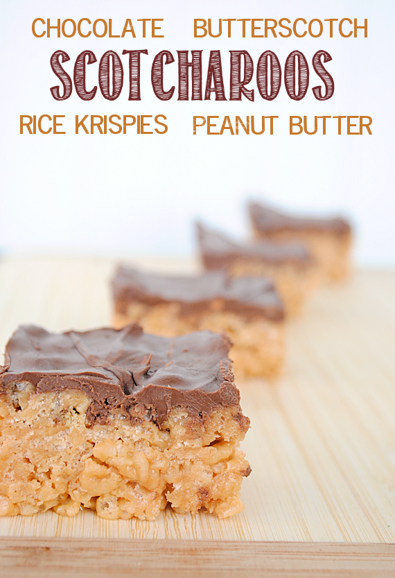 Scotcharoos Recipe-These things are AMAZING! Peanut butter rice krispie treats topped with a layer of chocolate and butterscotch-one of the best desserts ever! #dessert #dessertrecipe