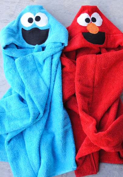 Cookie Monster & Elmo Hooded Towels by CrazyLittleProjects.com
