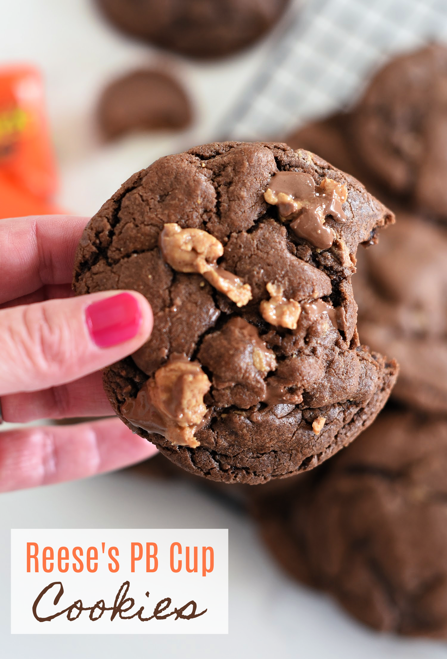 Reese's Peanut Butter Cup Cookies: Chocolate cookies with bits of Reese's Peanut Butter Cups inside. Soft, chewy and amazing cookie recipe. 