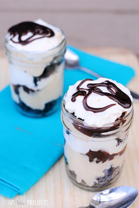 Mini Chocolate and Peanut Butter Trifle-served in a mason jar it's a perfect dessert when hosting a party or gathering