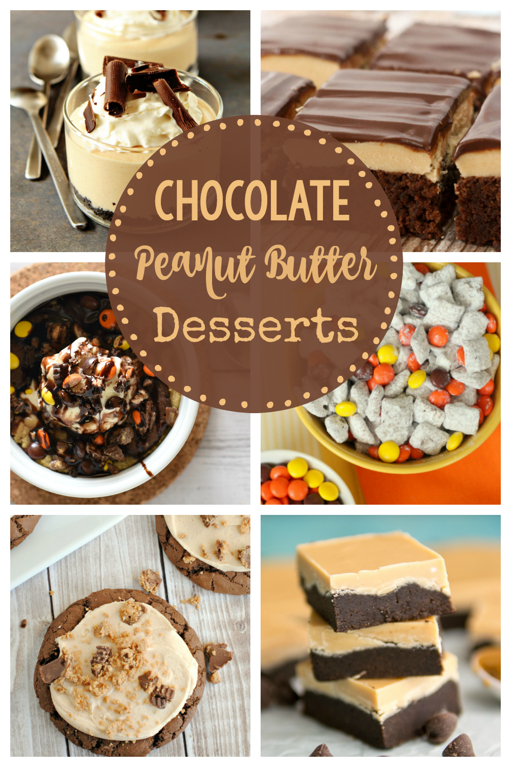 Chocolate Peanut Butter Desserts-These amazing pies, cakes, brownies, cookies, popcorn, muddy buddies and more will have you swooning with chocolate peanut butter dessert love. #chocolatepeanutbutter #dessert #desserts #chocolatepeanutbutter