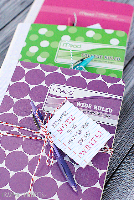 Cute Back to School Gift Idea: Just a NOTE to say hope your year goes just WRITE!