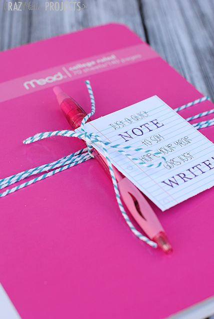 Cute Back to School Gift Idea: Just a NOTE to say hope your year goes just WRITE!