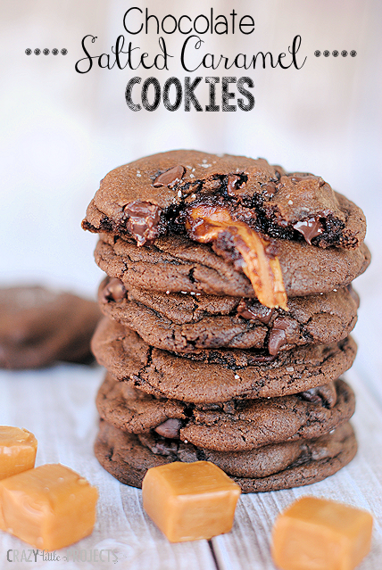 Chocolate Salted Caramel Cookies Recipe-These chocolate cookies are soft and chewy and filled with caramel and taste AMAZING! #recipes #dessert #chocolate #saltedcaramel #cookies