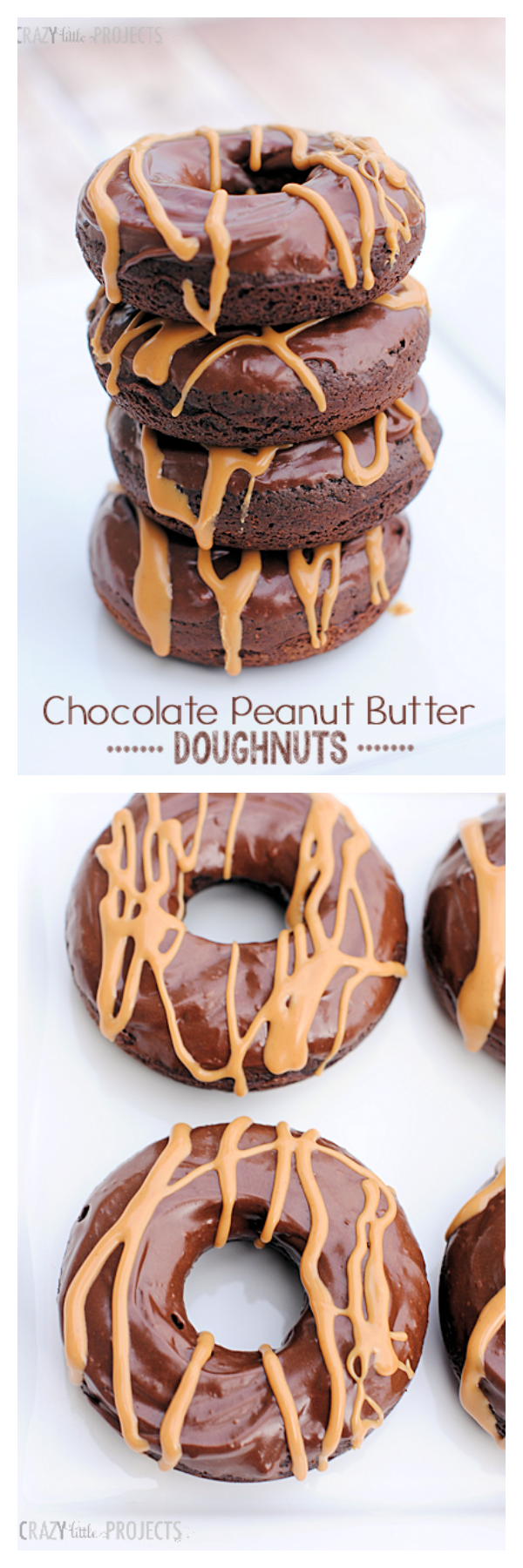 Chocolate Peanut Butter Doughnuts...so AMAZING! This baked donut recipe is easy to make and fun to eat and tastes great! Chocolate and peanut butter are always a good combination! #donuts #donut #chocolate #dessert #dessertrecipes
