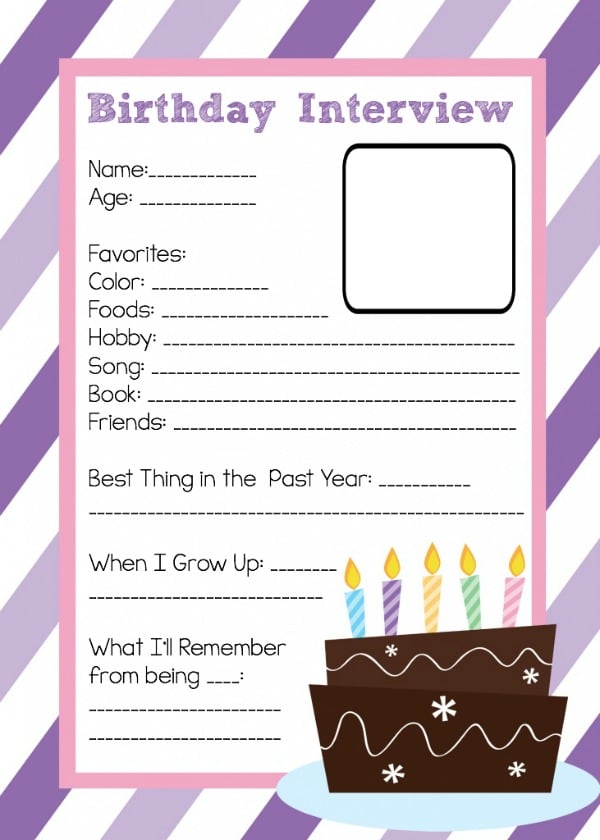 Free Printable Birthday Interview Template