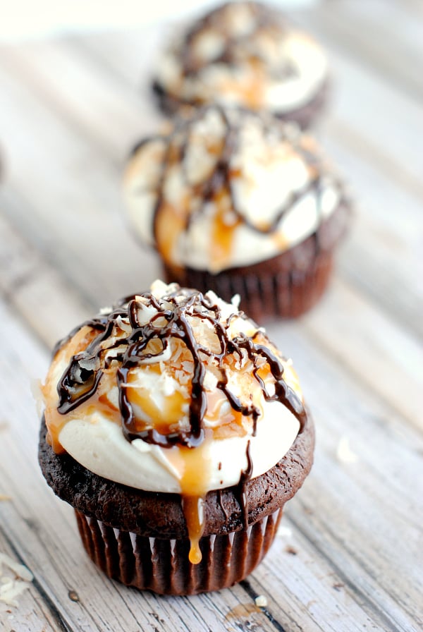 Samoa cupcakes: Chocolate Caramel Coconut Cupcakes