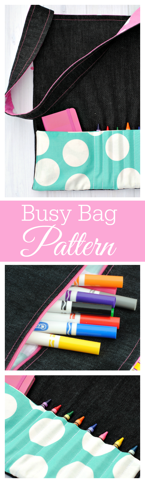 This cute Busy Bag Tutorial holds crayons, toys, coloring books and anything else little one needs. 