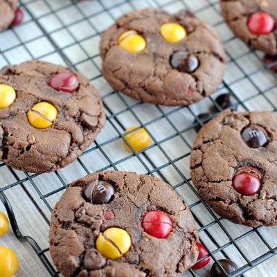 Chocolate Peanut Butter Cookies with Peanut Butter M&M's inside!