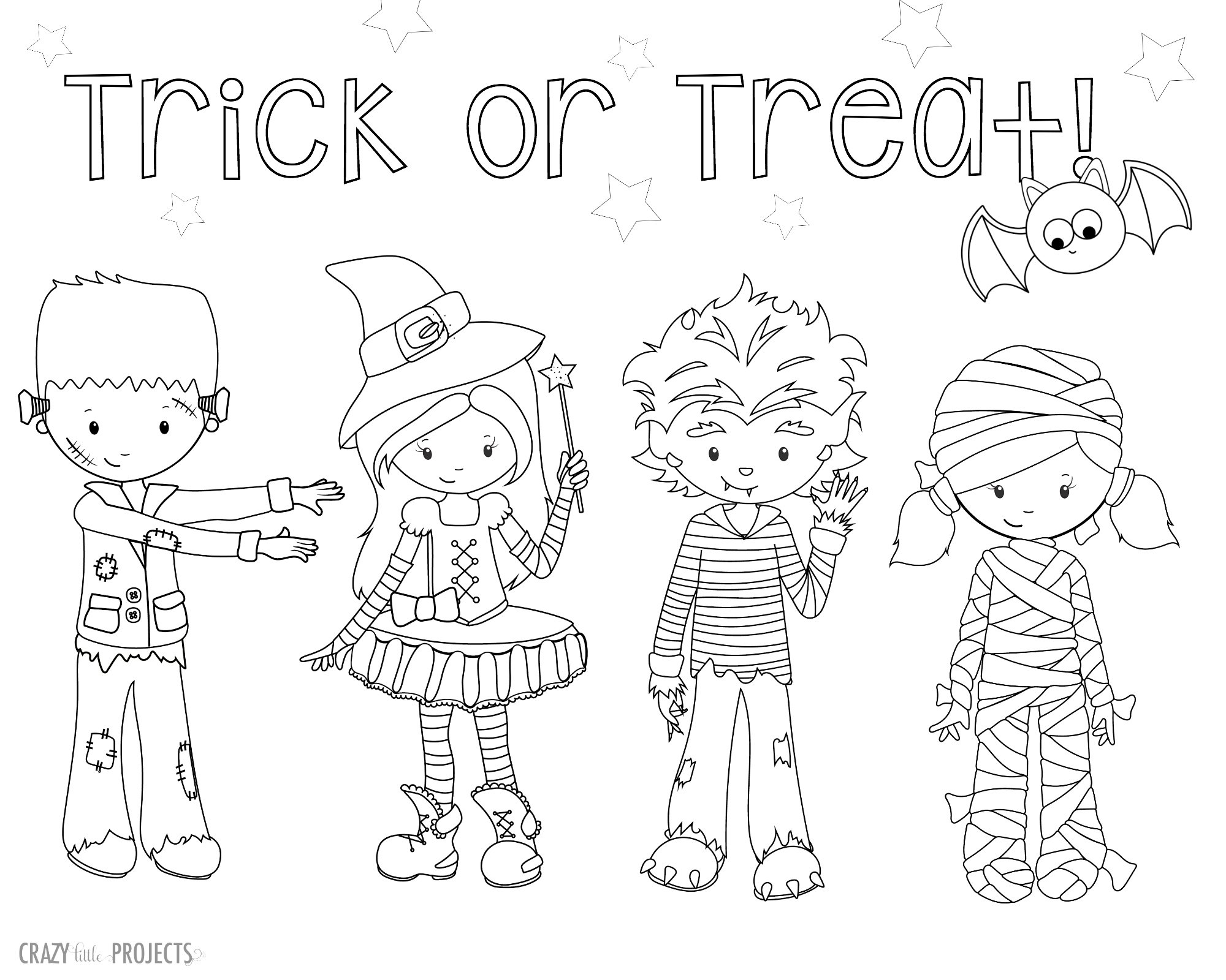 Trick or Treat Coloring Page - Crazy Little Projects