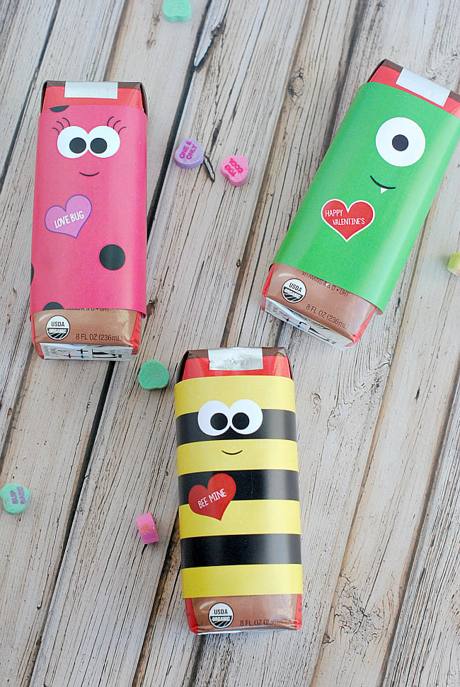 Cute Drink Box Valentine's Wrappers for a Kid's Party