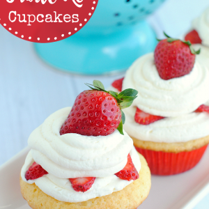 Strawberry Shortcake Cupcakes Recipe-These cupcakes are the perfect summer dessert. Strawberries on a white cake topped with light whipped cream. They are so pretty and they taste even better! #cupcakes #cupcake #strawberryshortcake #dessert #desserts #recipes #food