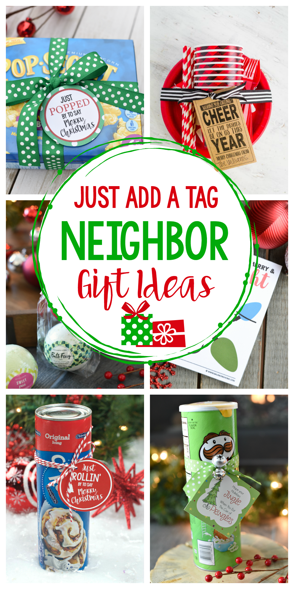 These easy neighbor gifts for Christmas just need a tag added-that's it! Plus they are fun ideas your neighbors will actually like. #christmas #christmasgifts
