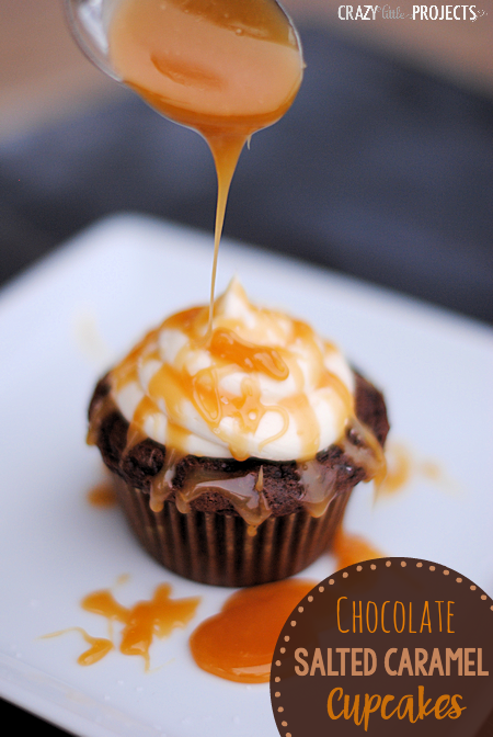 Chocolate Salted Caramel Cupcakes-This amazing chocolate cupcake recipe is topped with salted caramel frosting that is so good! The best cupcakes! #cupcakes #chocolate #dessert #desserts #caramel