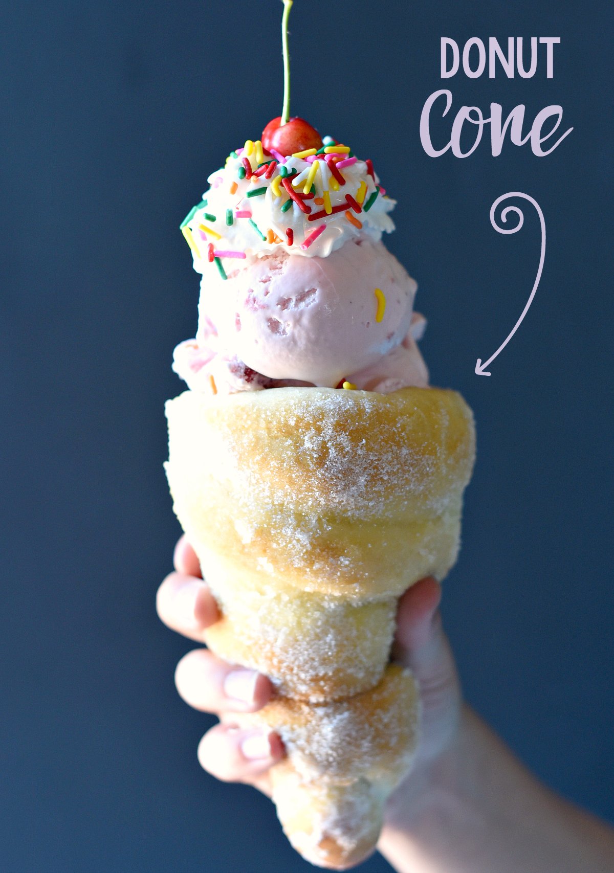 Done Cone Recipe-A fun treat to make for summer. Eat ice cream (or pie filling) right out of a Rhodes dough cone sprinkled in sugar.